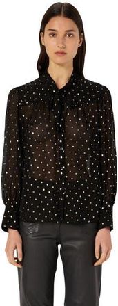 Gerard Darel Andree Sheer Metallic Polka Dot Blouse in Black at Nordstrom, Size 12