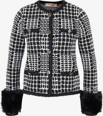 Twinset Jacke im Glencheck-Strick mit Kunstpelz