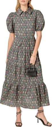 English Factory Floral Tiered Cotton Shirtdress in Navy Floral at Nordstrom, Size Medium