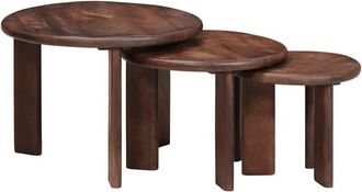 vidaXL Mesas De Caf&eacute; Nido 3 Pcs Marr&oacute;n Oscuro Madera De Mango Maciza Vidaxl