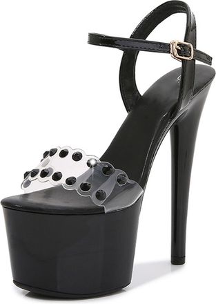 Generic Black,5.5 UK,17CM Rhinestone Sandals for Womens Peep Open Toe Stiletto High Platform Heels Ankle Strap Wedding Bridal Party Dress Shoes