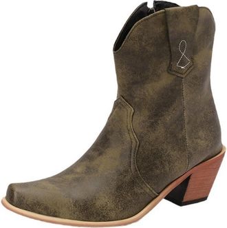 Generic Womens Pointed Toe Western Ankle Boots Faux Leather Chunky Heel Stylish Comfortable Slip Resistant Wear Resistant For Fashion Party Daily,Green,4.5 UK