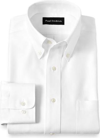 Paul Fredrick Non-iron Cotton Herringbone Button Down Collar Dress Shirt in White at Nordstrom, Size 15.5 - 33