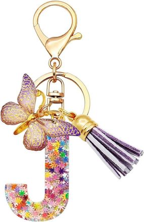 Generic Alphabet exquisite small gift charms keychains, handbag charms, car accessories, butterfly tassel keychains (J)