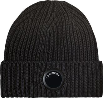 C.P. Company Extrafine Merino Wol Beanie - Heren - Hoeden - Zwart - ONE Size - Wol - Accessoires