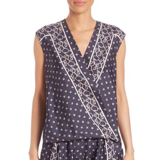 3.1 Phillip Lim Silk Scarf Printed Top In Navy