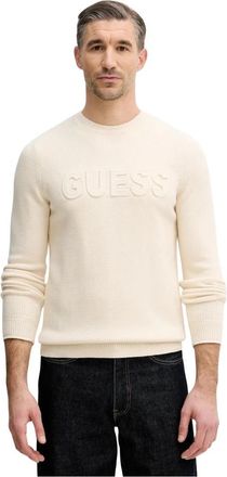 Guess Long Sleeves Crew Neck 3D Logo Sweater - Heren - Ronde hals truien - Beige - 2XL - Polyester - Truien & Vesten