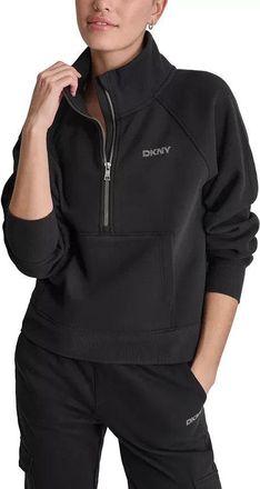 DKNY Sport Sweatshirt Women Black Fleece Mock Neck Zip Pullover UPS753