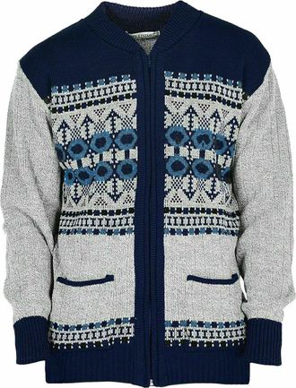 Generic Mens New Classic V-Neck Zip Up & Button Up Grandad Argyle Knitwear Aztec Diamond Design Cardigans UK Sizes S-2XL (2XL, Blue Zip)