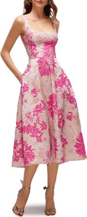 The Dessy Group Floral Jacquard Sleeveless Fit & Flare Midi Dress in Pink Multi at Nordstrom, Size 12