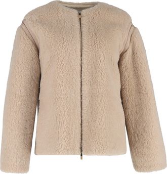 Max Mara Panno Grosgrain-Trimmed Jacket in Beige Wool