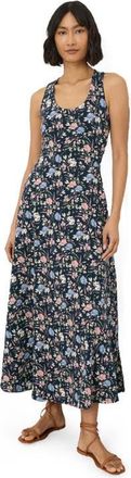 Pact Fit & Flare Open Back Maxi Dress Made With Organic Cotton in Dayspring Blooms Navy Blue at Nordstrom, Size X-Large