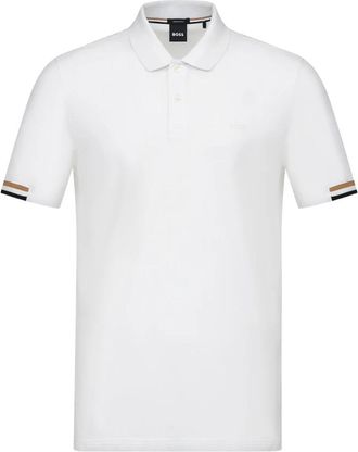 HUGO BOSS Tops, Heren, Wit, M, Katoen, Slim Fit Polo Shirt met Korte Mouwen