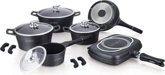 Royalty Line Set di casseruole da 15 pezzi con rivestimento in marmo - nero