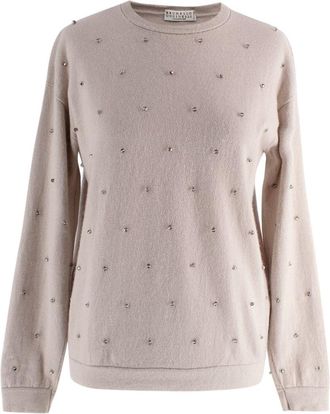Brunello Cucinelli Beige Embellished Cashmere Knit Size XS