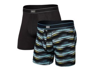 Saxx Underwear Daytripper Boxer Brief Fly 2-Pack Mens Underwear Broadcast Stripe/Black : XS, Polyester/Elastane