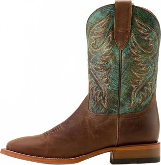 Ariat Mens Square Toe Cowboy Boot - Wide In Totally Tan Roaring Turquoise