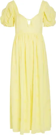 Thierry Colson Calliope Embroidered Cut-out Cotton Midi Dress - Yellow - S (UK8-10 / S)