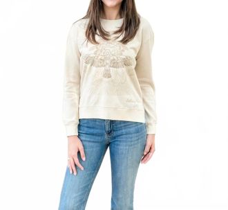 Johnny Was Pajaro Embroidered Crew Neck Sweatshirt In Beige