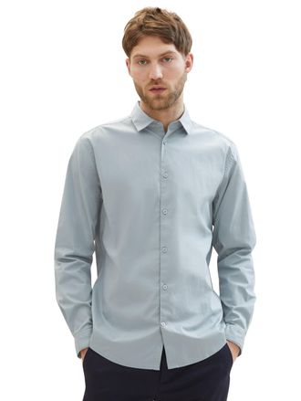 Tom Tailor Langarmhemd TOM TAILOR Poplin, Herren, Gr. XL, N-Gr, grau (grau mint), Obermaterial: 69% Baumwolle, 28% Polyamid, 3% Elasthan, regular fit, 2-Knopf-Ma