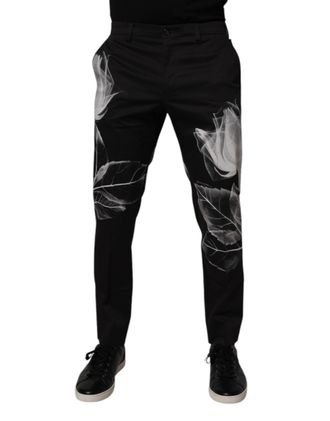 Dolce & Gabbana Mens Black Cotton Floral Skinny Dress Pants Elastane