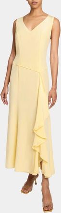 Santorelli Emerson Sleeveless Silk Midi Dress with Skirt Side Cascading Ruffles in Chamomile at Nordstrom, Size 4