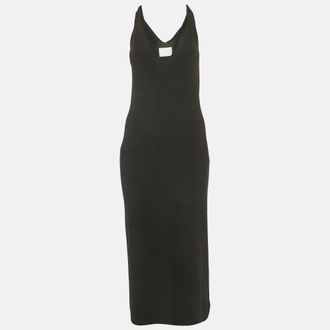 Dion Lee Black Jersey V-Neck Twist Shoulder Detail Midi Dress