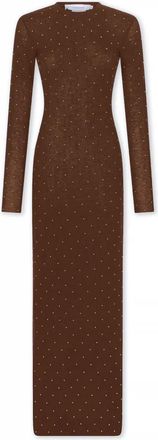 Paco Rabanne Kleedjes, Dames, Bruin, M, Wol, Bruine Wol Midi Jurk met Studs