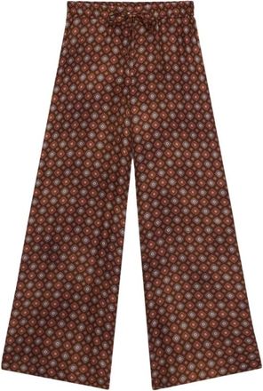 Pierre-Louis Mascia Broeken, Dames, Bruin, XL, Wijde zijden broek met geometrische prints