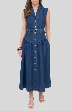 ZOE AND CLAIRE Belted Sleeveless Denim Maxi Dress at Nordstrom, Size X-Small