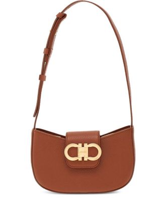 Ferragamo Brown Double Gancini mini Shoulder Bag