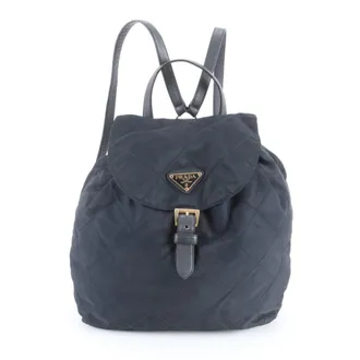 Prada Navy Nylon Leather Backpack (Pre-Owned)
