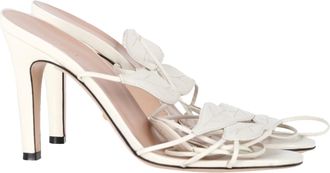 Gucci Pre-owned Womens Leaf Strapped Sandal Heels in White Leather - Ecru - Size EU 39