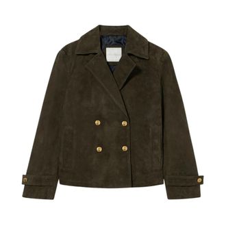 Brooks Brothers Dubbele Rij Peacoat met Gouden Knopen - Dames - Leren en Su&egrave;de Jassen - Groen - M - Leer - Jassen
