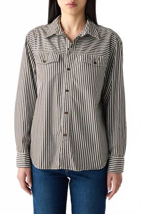 Amo Lauren Button-Up Shirt In Mocha/eggshell