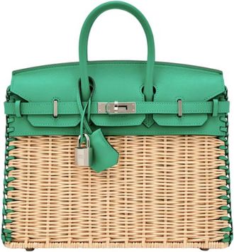 Herm&egrave;s Limited Edition Herm&egrave;s Birkin 25 Picnic Osier Wicker/Swift Vert Menthe Palladium Hardware