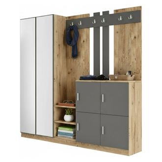Dmora Muebles De Entrada Dnikolao, Entrada Para Perchas, Composici&oacute;n Para Atrio, Consola De Almacenamiento Multifunci&oacute;n, 187x38h180 Cm, Roble Y Antracita - 