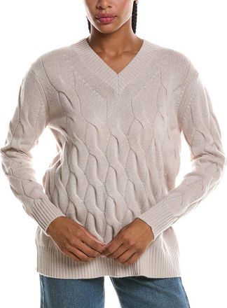 Fort&eacute; Cashmere Long Cable V-Neck Cashmere Sweater
