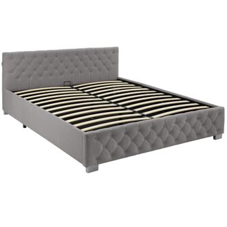 TecTake Cama tapizada con LED y somier abatible, 300kg, 180x200cm, gris oscuro