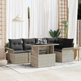 vidaXL Vidaxl - Conjunto De Sof&aacute; De Jard&iacute;n Con Coj&iacute;n 6 Pcs Gris Claro Polirat&aacute;n