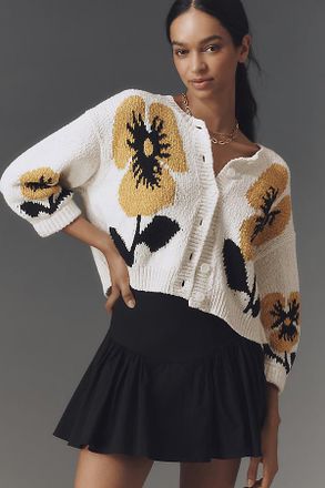 Maeve Elbow-Sleeve Cardigan Sweater