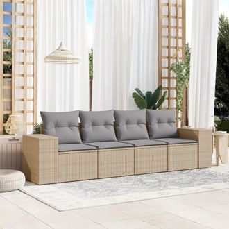 vidaXL Juego De Sof&aacute;s Jard&iacute;n Con Cojines 4 Pzas Rat&aacute;n Sint&eacute;tico Beige Vidaxl