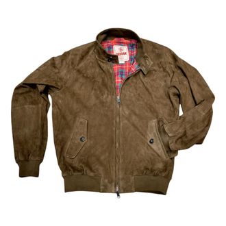 Baracuta Light Jackets, male, Brown, Size: L Suede Harrington Blouson Dark Olive