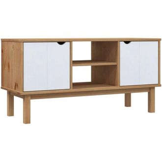 vidaXL Mueble Tv Otta Madera Maciza Pino Marr&oacute;n Blanco 113,5x43x57 Cm Vidaxl