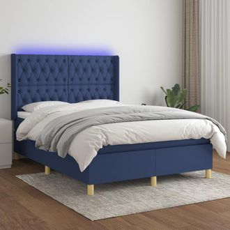 vidaXL Cama Box Spring Colch&oacute;n Y Luces Led Tela Azul 140x200 Cm Vidaxl