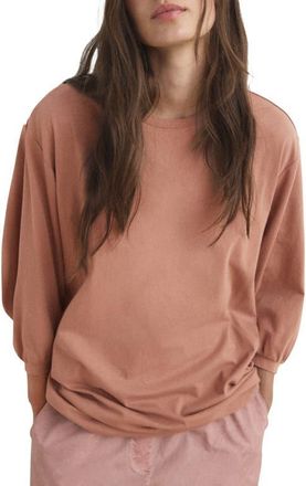 Mango Puff Sleeve Cotton Pajama Top in Medium Pink at Nordstrom, Size Small