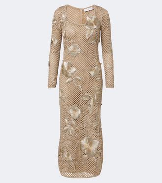 Oscar De La Renta Vestido midi calado con aplique floral