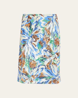 Paco Rabanne Sequined Abstract Floral Midi Skirt