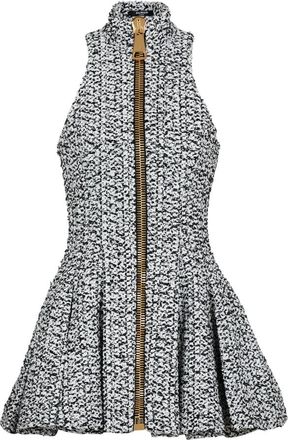 Balmain Mouwtjesloze uitlopende tweed jurk - Dames - Korte kleedjes - Wit - L - Tweed - Kleedjes