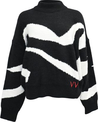Victoria Beckham Intarsia-Knit Turtleneck Sweater in Black and White Polyamide